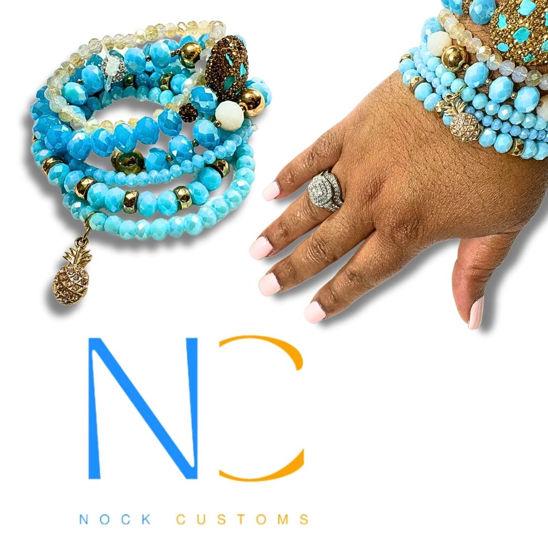 Enchanting Blue Waves Bracelet - 5-Layer Beaded Charm with Captivating Stones
