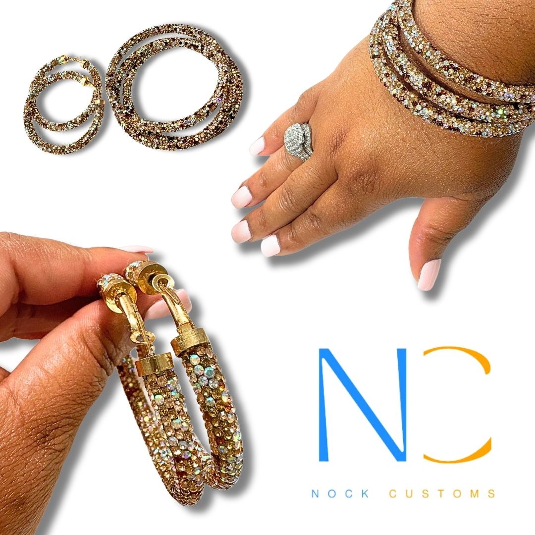 Brown Rhinestone Jewelry Set - Dazzling Earth Tones Bracelet and Earrings