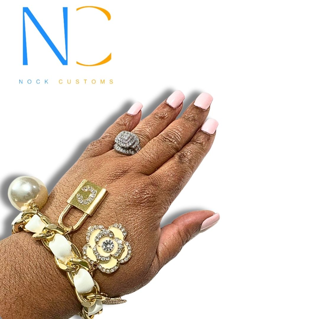 C5 Rose Cream and Gold Jewelry Set - Beaded Charm Bracelet and Earrings for Elegant Style