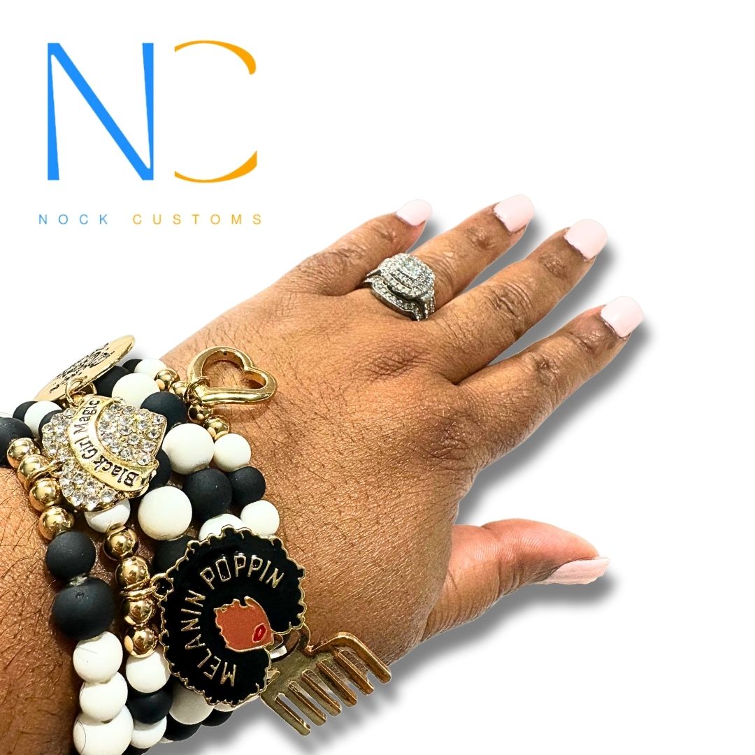 Radiant Melanin Beauty Bracelet - Elegant 5-Tier Black and White Beaded Charm Accessory