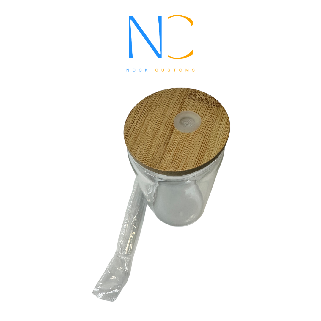 Sip & Store: 12oz Clear Sublimation Glass Jar with Wooden Lid and Straw - Embrace Refreshment in Style!