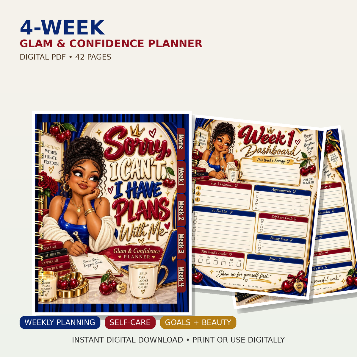 4-Week Glam and Confidence Digital Planner - 42-page printable and digital planner