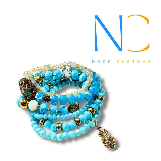 Enchanting Blue Waves Bracelet - 5-Layer Beaded Charm with Captivating Stones