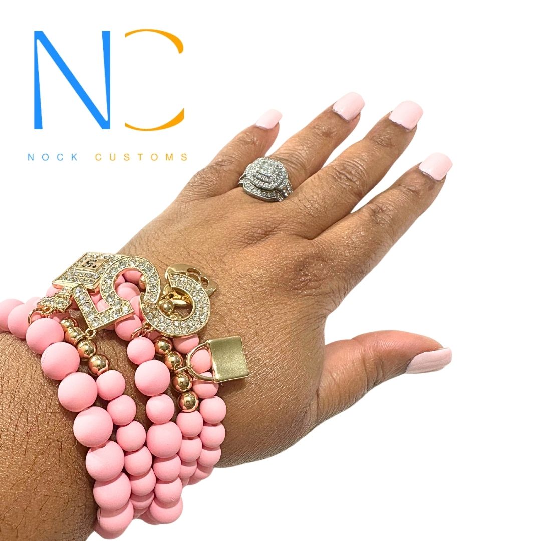 Blush Pink C5 Cascades Bracelet - 5-Layer Beaded Charm Accessory in Gorgeous Pink