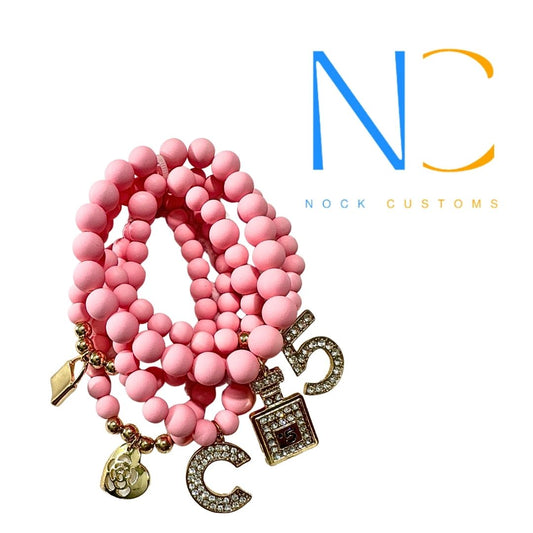 Blush Pink C5 Cascades Bracelet - 5-Layer Beaded Charm Accessory in Gorgeous Pink