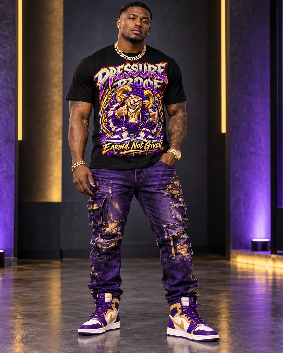 Pressure Proof Graphic T-Shirt – Purple & Gold Ram Streetwear Tee