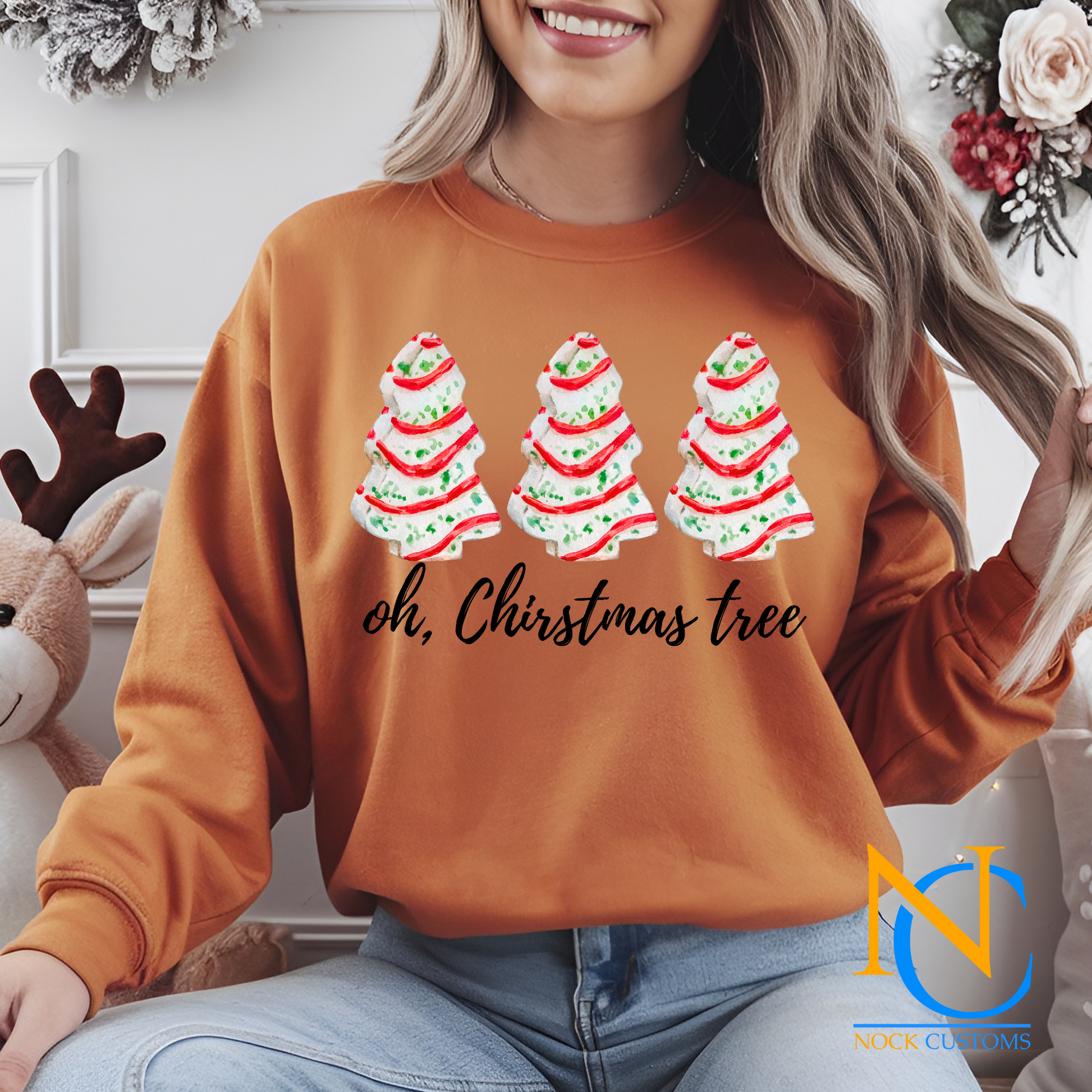 Festive 'Oh, Christmas Tree' DTF Transfer for Apparel – Ready to Press holiday design featuring Christmas tree artwork perfect for seasonal clothing.