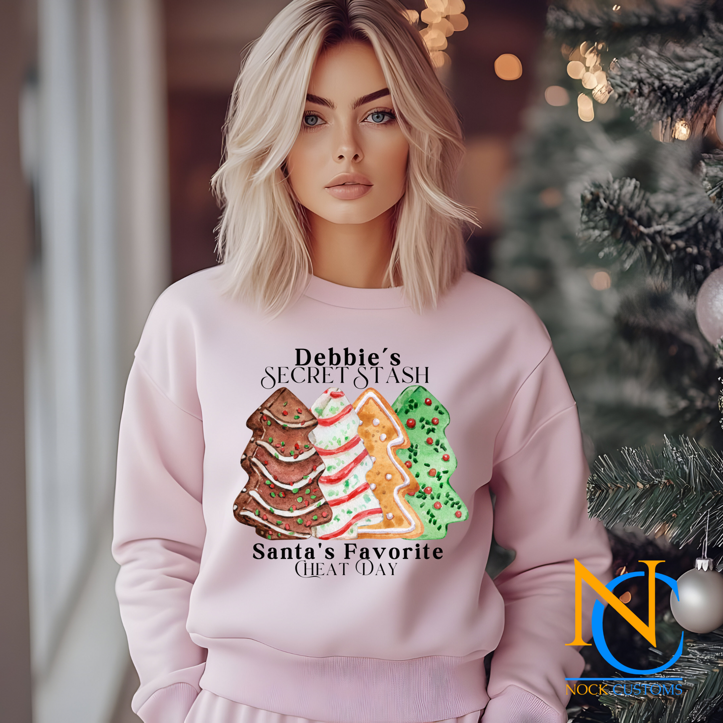 Festive Debbie Cakes-themed DTF transfers featuring unique Christmas designs for apparel, perfect for holiday clothing.