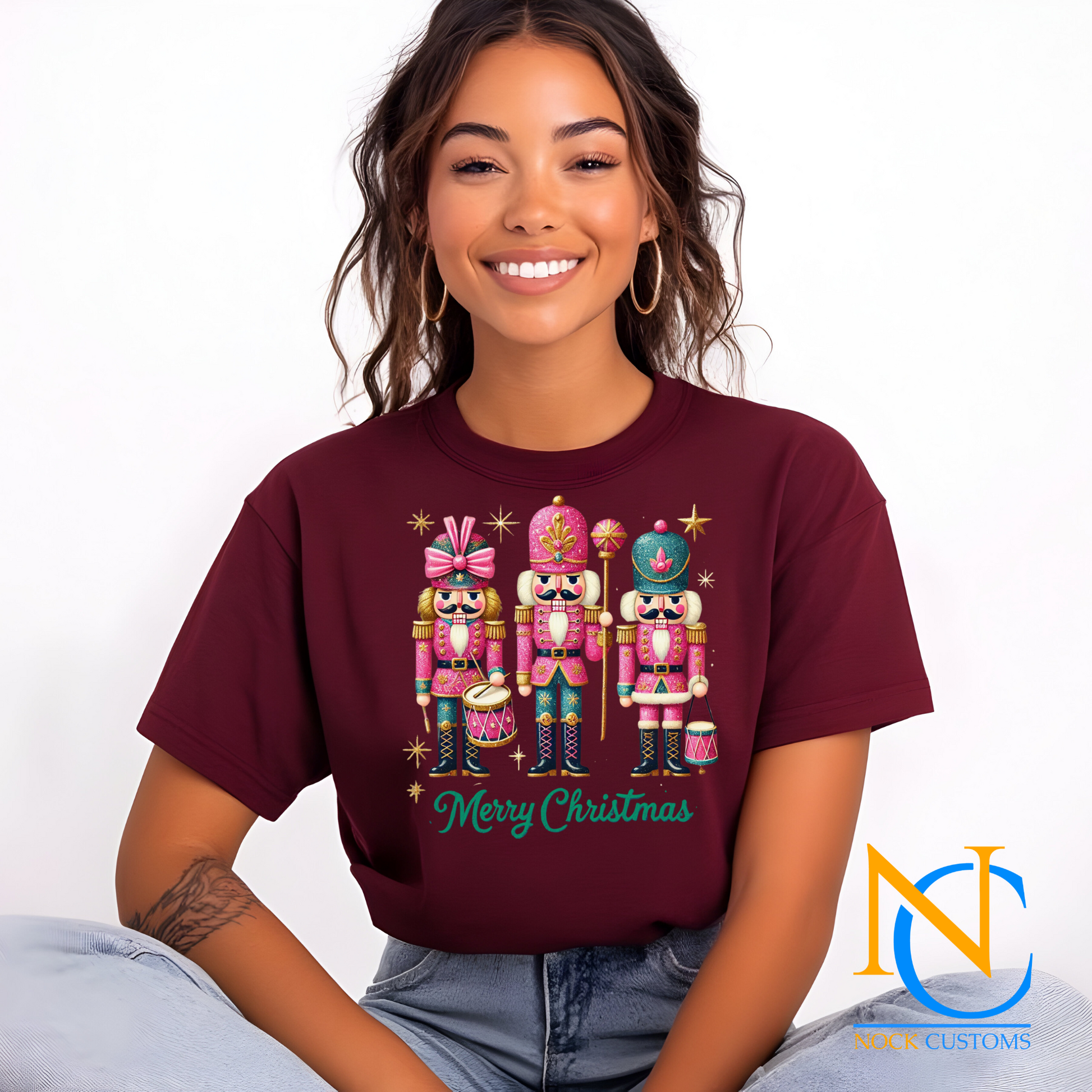 High-quality DTF transfer featuring colorful Nutcracker designs, perfect for Christmas shirts.