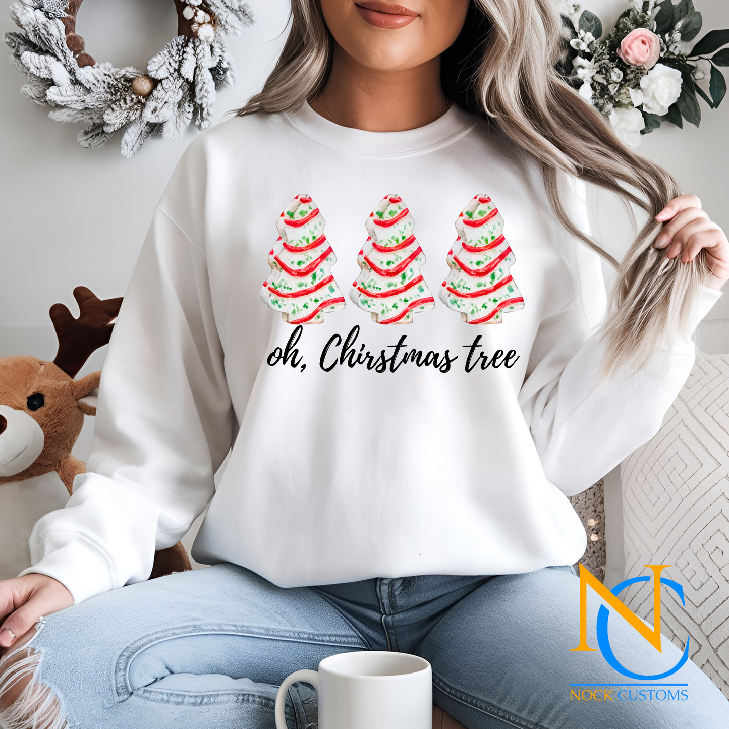 Festive 'Oh, Christmas Tree' DTF Transfer for Apparel – Ready to Press holiday design featuring Christmas tree artwork perfect for seasonal clothing.