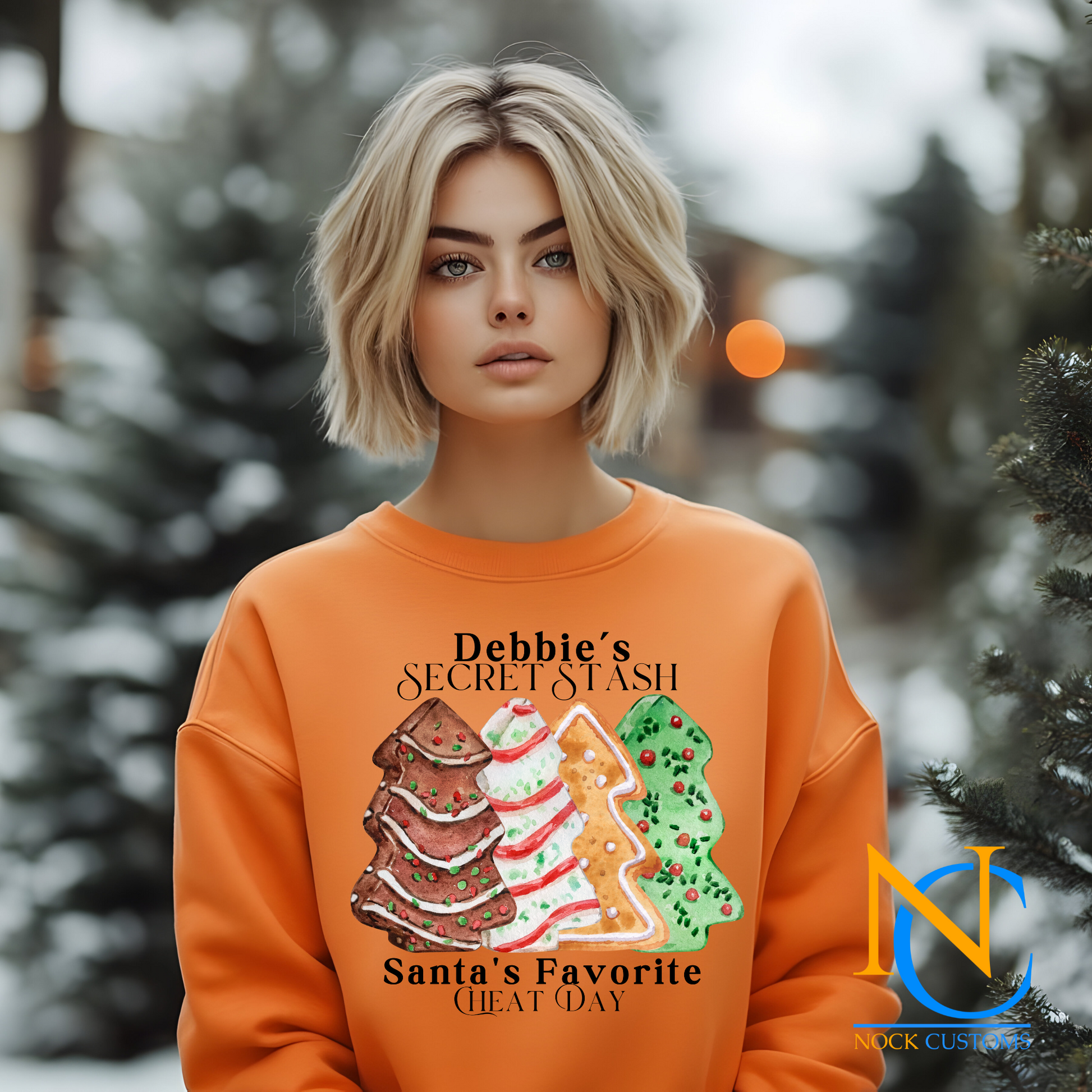 Festive Debbie Cakes-themed DTF transfers featuring unique Christmas designs for apparel, perfect for holiday clothing.