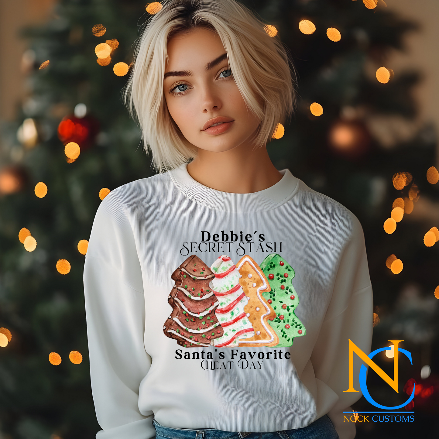 Festive Debbie Cakes-themed DTF transfers featuring unique Christmas designs for apparel, perfect for holiday clothing.