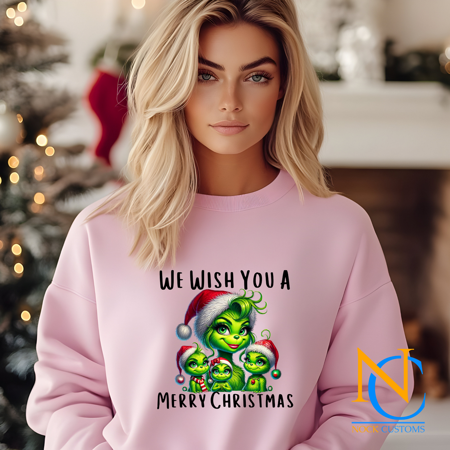 Fun 'We Wish You a Merry Christmas' DTF transfers with festive holiday designs, perfect for ready-to-press Christmas apparel.