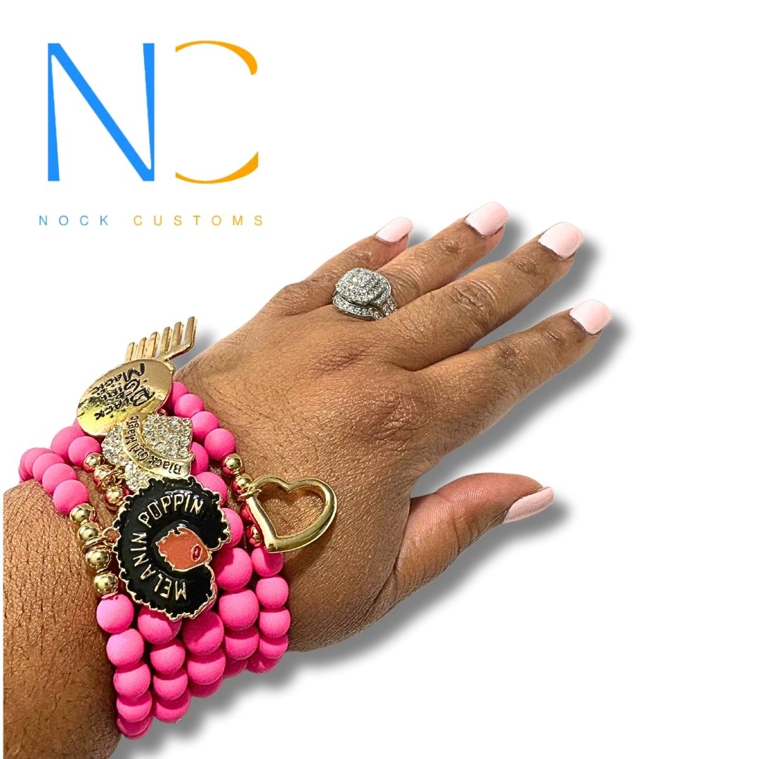 Hot Pink 5-Tier Beaded Charm Bracelet - Radiant Melanin Beauty Accessory