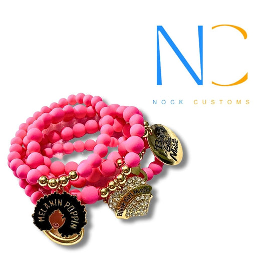 Hot Pink 5-Tier Beaded Charm Bracelet - Radiant Melanin Beauty Accessory