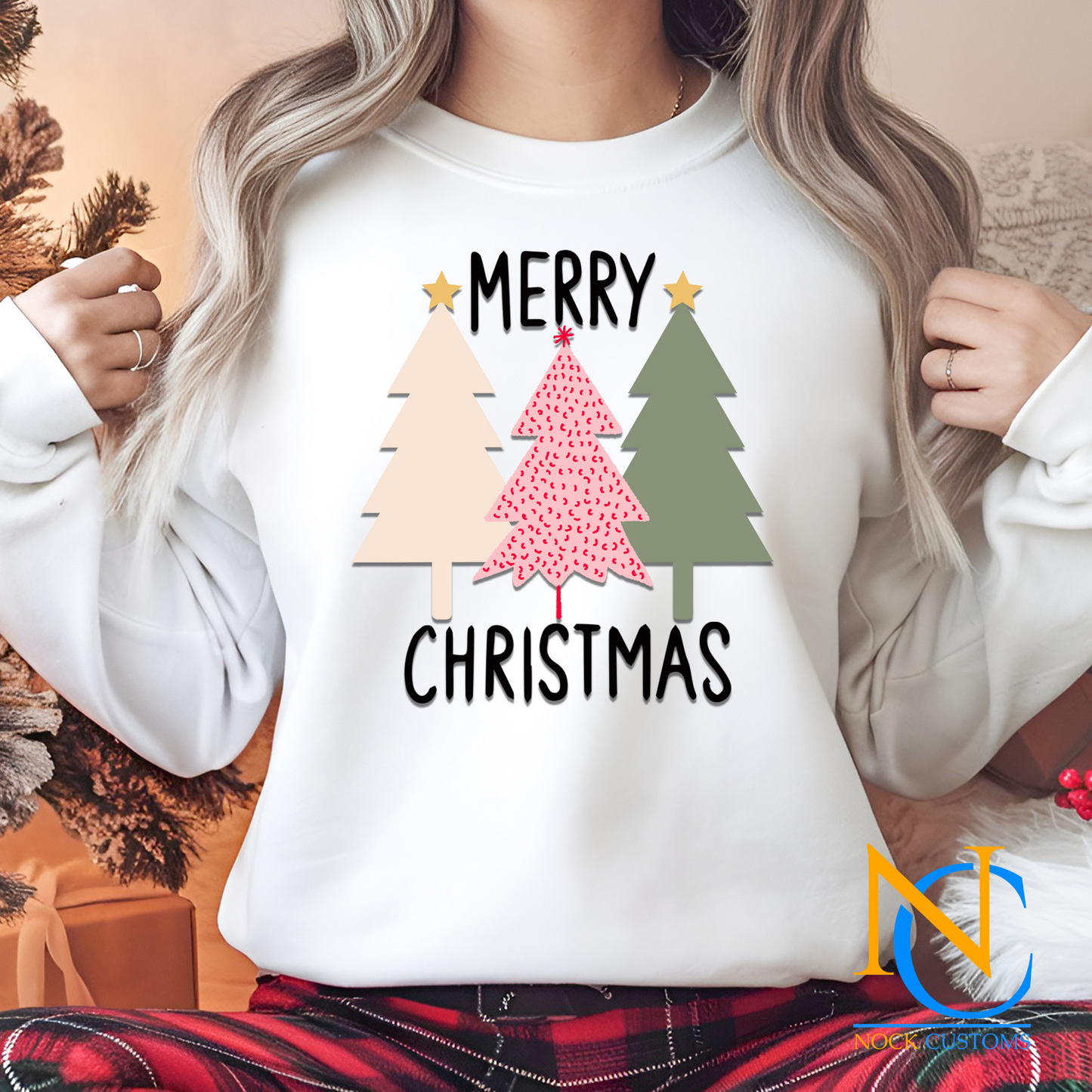 Festive 'Merry Christmas' DTF Transfers – Ready to press design perfect for hoodies, shirts, and sweaters, adding holiday cheer to apparel.