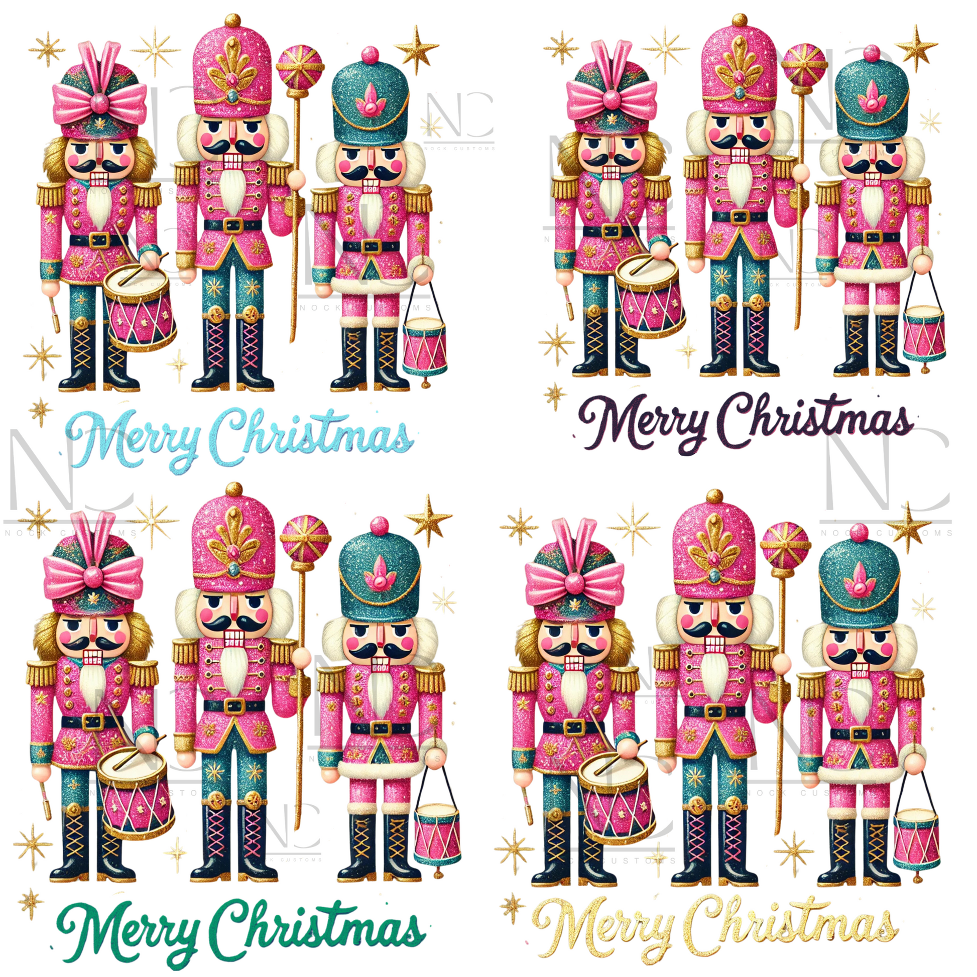 High-quality DTF transfer featuring colorful Nutcracker designs, perfect for Christmas shirts.