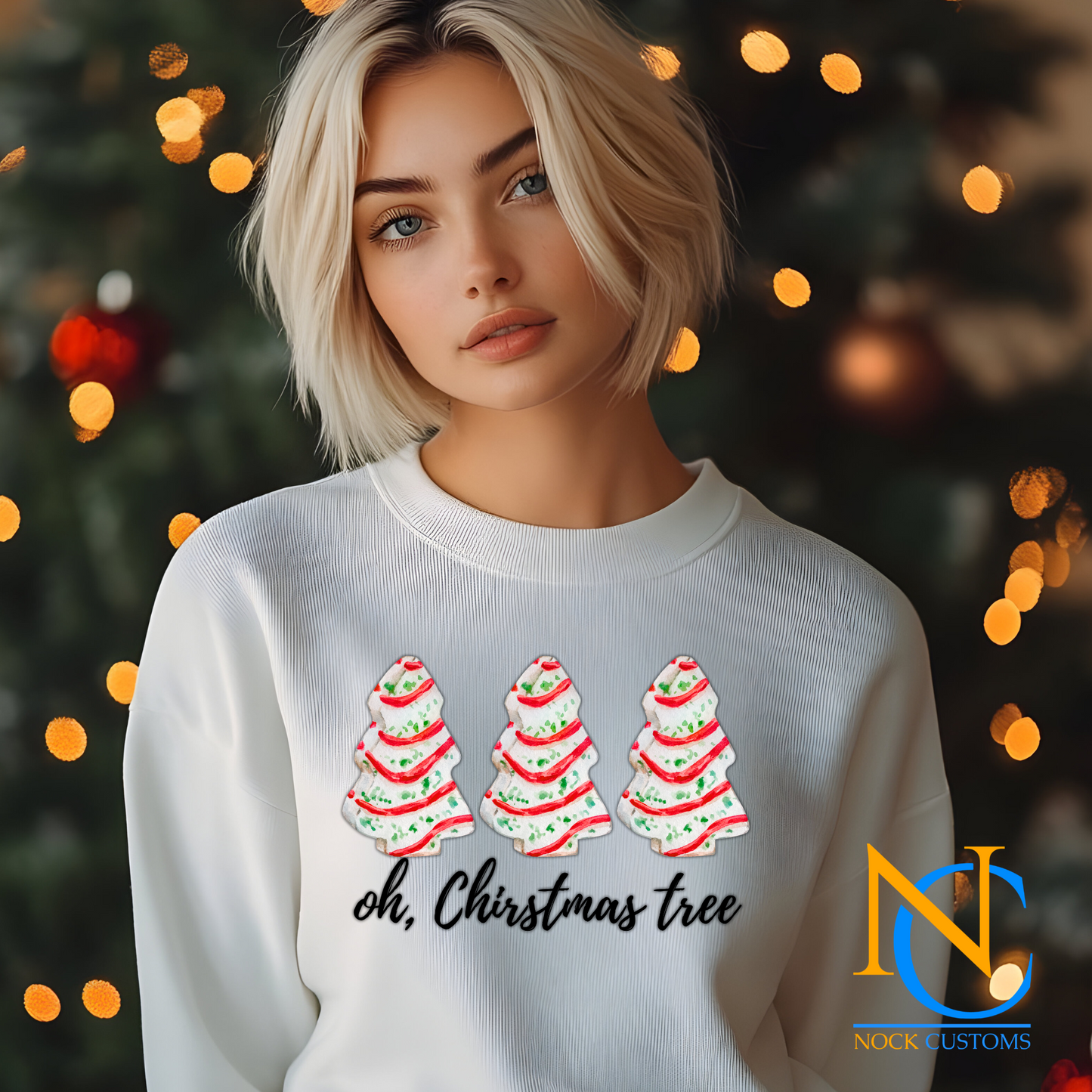 Festive 'Oh, Christmas Tree' DTF Transfer for Apparel – Ready to Press holiday design featuring Christmas tree artwork perfect for seasonal clothing.