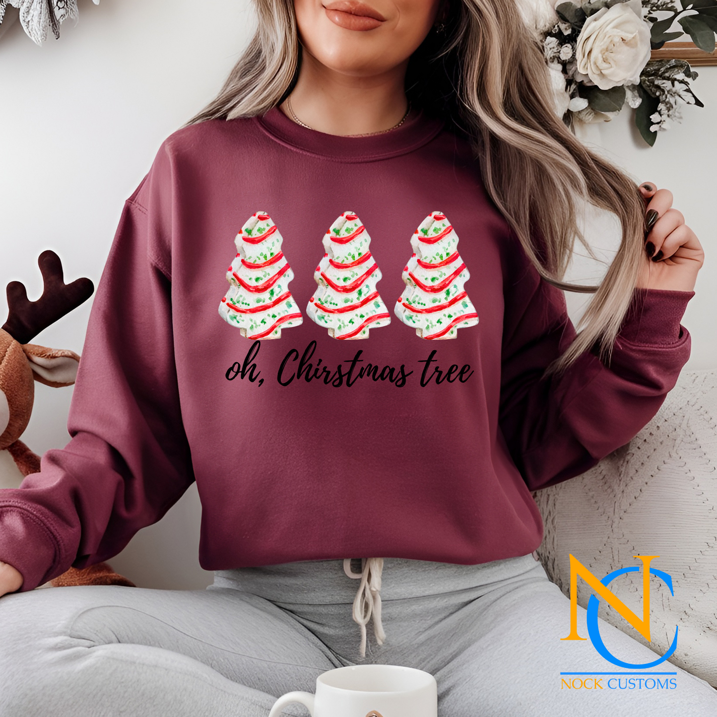 Festive 'Oh, Christmas Tree' DTF Transfer for Apparel – Ready to Press holiday design featuring Christmas tree artwork perfect for seasonal clothing.