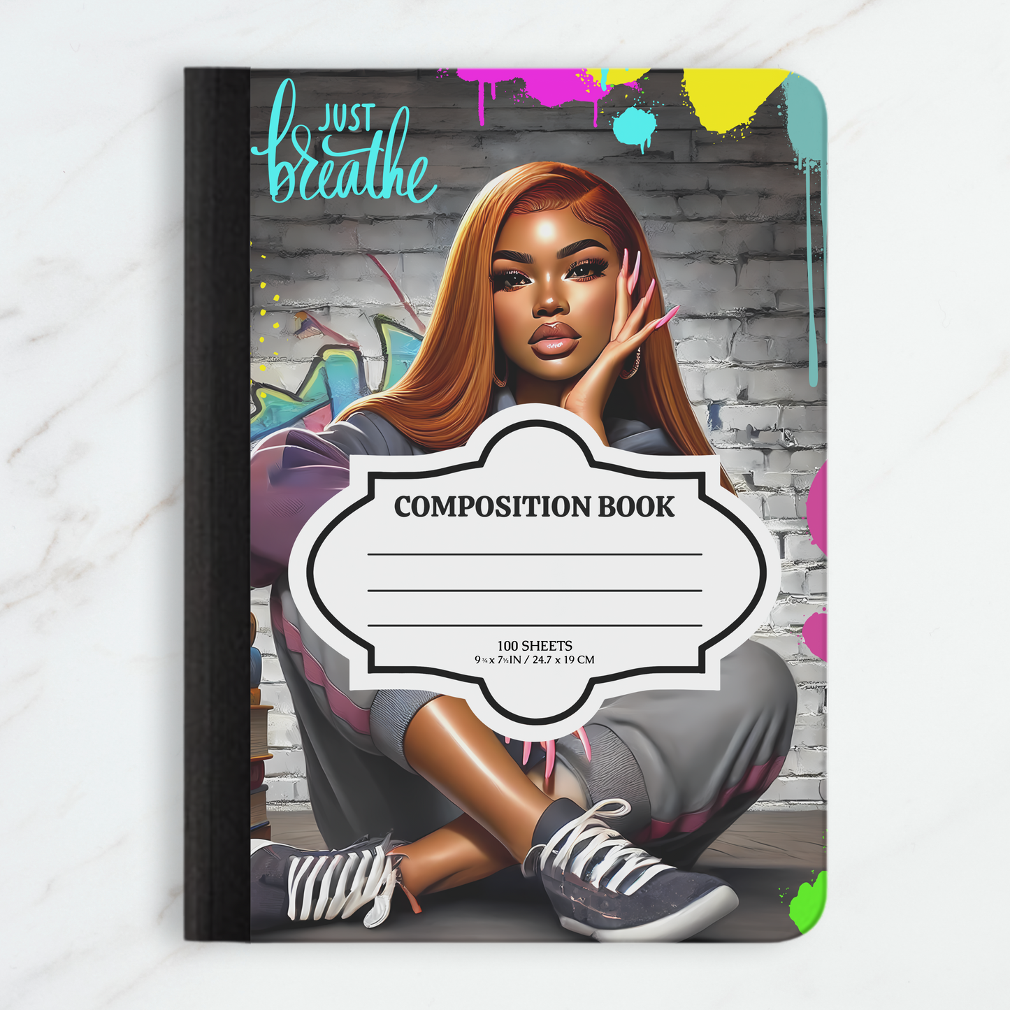 Urban Inspiration Afrocentric Composition Book - Just Breathe & Think Positive Covers